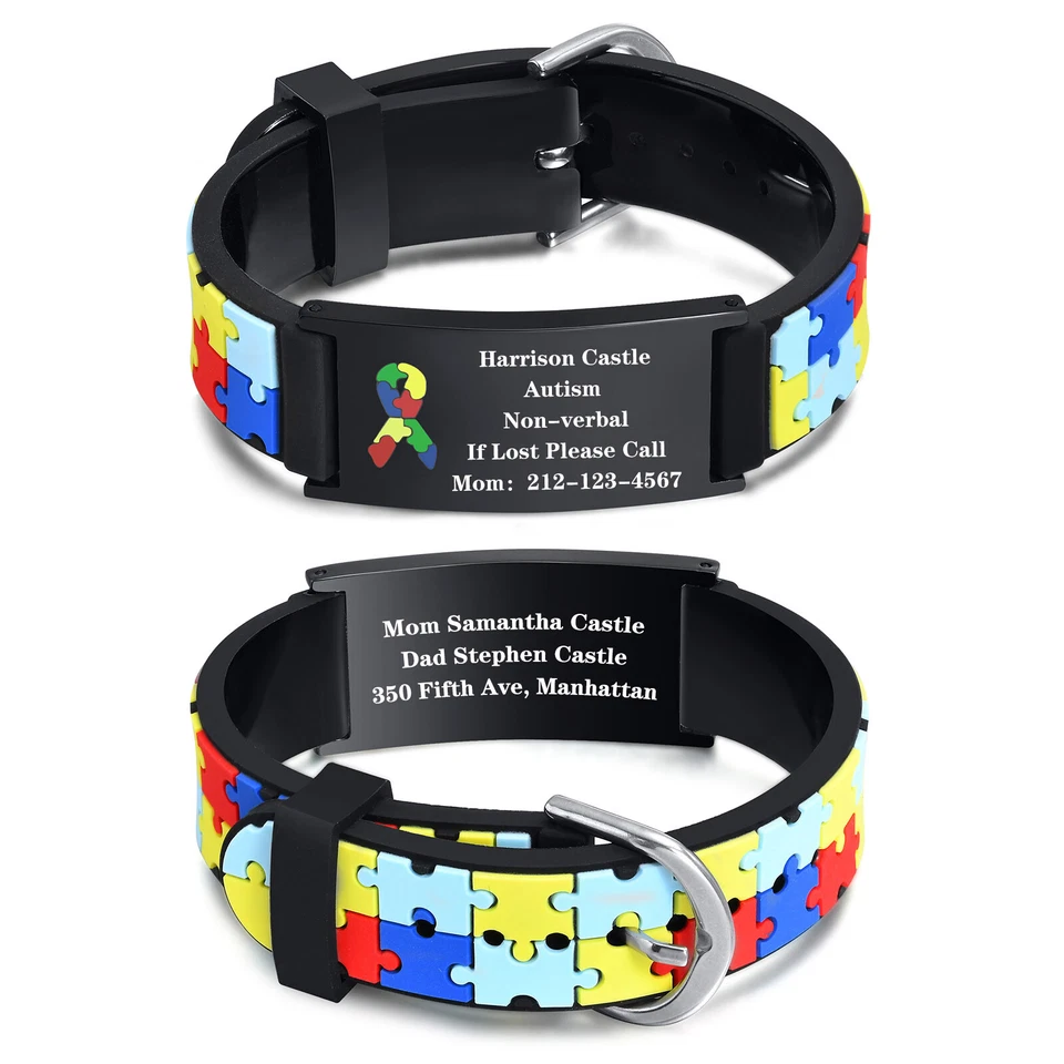 Personalisierte Autismus ICE Info Weiche Silikonbänder Armband Mädchen Jungen - Bild 1 von 4