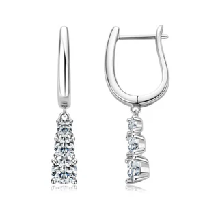 Moissanite Dangle Earrings for Women 925 Sterling Silver U-shaped Hoop Earrings - Picture 1 of 13