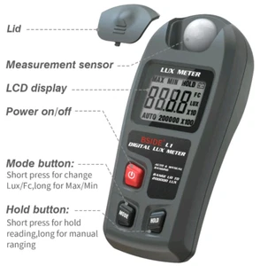 Handheld Digital Light Meter Tester Luxmeter 200,000 Lux - Picture 1 of 2