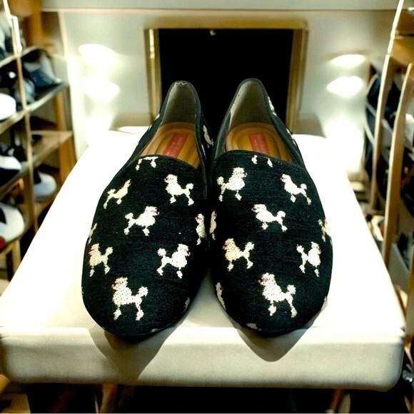 Zapatos para mujer raros ISSAC MIZRAHI negro blanco terciopelo caniche mocasines Foto 1 de 4