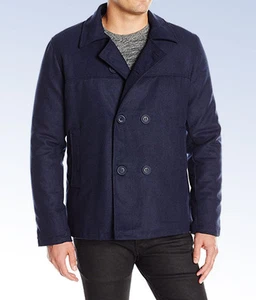 BRAVE SOUL Men's Men's Carlos Double Breasted Peacoat Jacket - NAVY -  Large - Picture 1 of 1