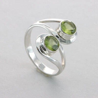 Twin Round Green PERIDOT Ring - Multiple Sizes - 925 STERLING SILVER #7e - Image 1 of 4