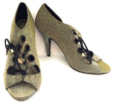 Zapatos Fioni Night para mujer talla 8 negros metálicos dorados brillantes 4" tacón de aguja Foto 1 de 4