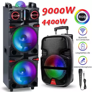 9000W Rechargable Bluetooth Party Speaker Dual 10" Subwoofer Karaok Speaker+Mic - Picture 1 of 11