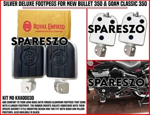 "SILVER DELUXE FOOTPEGS" FIT FOR ROYAL ENFIELD NEW BULLET 350 & GOAN CLASSIC 350 - Picture 1 of 20