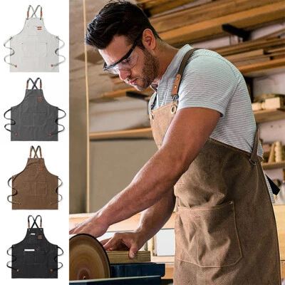 Men Women Thick Canvas Denim Bib Apron Kitchen Cooking Workshop Heavy Work Apron - Image 1 of 4