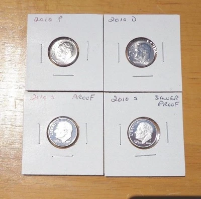 2010 P D S S Roosevelt Dime Silver & Clad Proof 4 Coin Set Lot    - Image 1 of 2