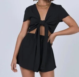 Princess Polly Ragnar Tie Front Romper Black Size 10 Grunge - Picture 1 of 10