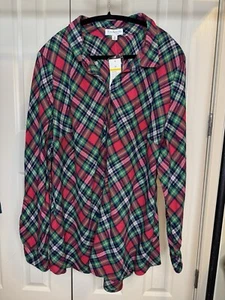 NWT Kim Rogers Curvy Button Up Blouse Long Sleeve Plaid Women Size 3x - Picture 1 of 12
