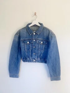 Alexander Wang Elastic Waist Band Cropped Denim Jacket Size L - Picture 1 of 10