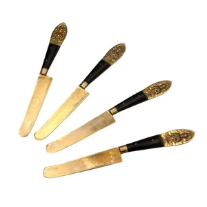 Vintage SIAM geprägtes Messing & schwarzer Griff 7,5" Messer 4er Set Thailand - Bild 1 von 5