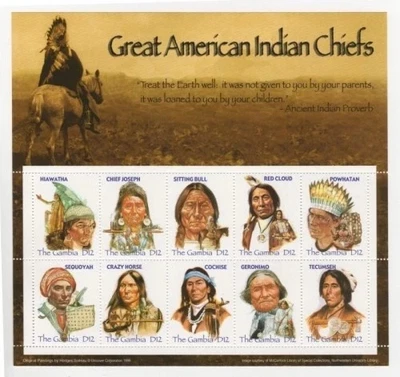 Gambia 2005 Great American Indian Chiefs Souvenir Stamp Sheet Of 10 Scott# 3001 Foto 1 de 2
