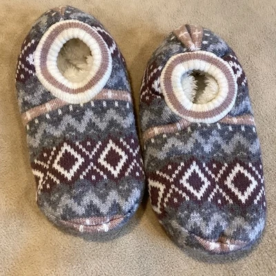 Cabin Socks Slip on Slipper Socks, Knit outside, sherpa inside. Rubber Grippers - Image 1 of 3