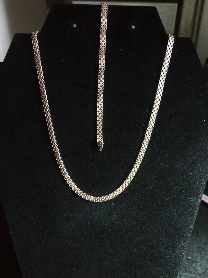 Cadena Bismark SS sólida de oro rosa de 14K de 16" y pulsera a juego de 7" Foto 1 de 4