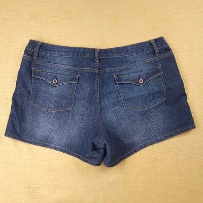 Pantalones cortos de jean Faded Glory para mujer elásticos con bigotes de 4,5" entrepierna azul talla 18 Foto 1 de 4