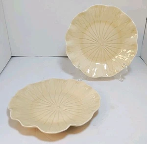 Pair Vintage Metlox Poppytrail Lotus Leaves Tan Ivory Salad Plates Saucers 8" 2 - Picture 1 of 7