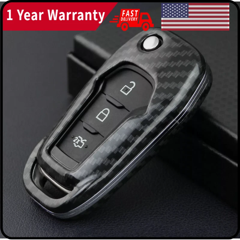 For 2015-2025 Ford F-250 F150 F-350 Carbon Fiber Smart Key Fob Case Cover Chain — 第 1/4 张图片