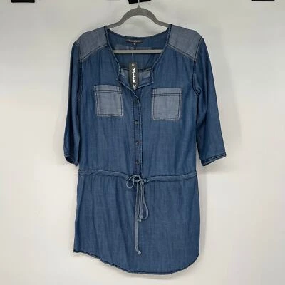 NWT Michael Stars Denim 3/4 Sleeve Button Down Mini Shirt Dress Women's Size XS  - Image 1 of 4