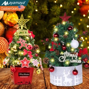 2ft Artificial Small Mini Tabletop Christmas Tree with LED Warm Light & Ornament - Picture 1 of 19