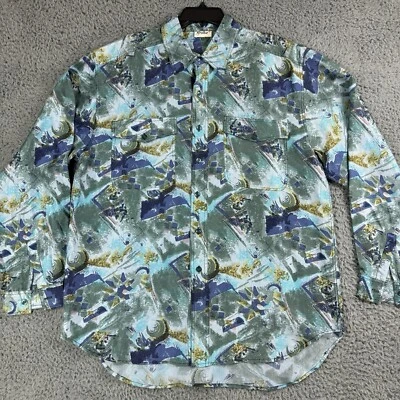 Camisa de seda Duke vintage para hombre grande manga larga diseño artístico azul ligero Foto 1 de 4