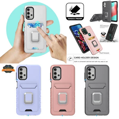 For Apple iPhone 14 (6.1") Wallet Credit Card Slot Ring Hybrid 2in1 Case Cover - Image 1 of 4