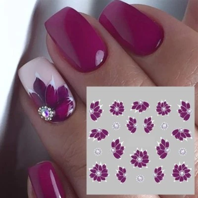 Nail Art Water Decals Stickers Transfers Water Effect Deep Purple Flowers (769)