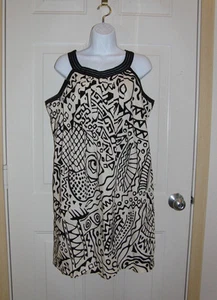 Vestido de Algodón GNW Marfil y Negro Patrón Geométrico Talla 12 *USADO EN EXCELENTE ESTADO  - Imagen 1 de 5