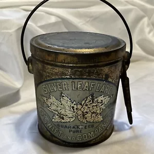 RARE Silver Leaf Lard Can The Swift And Company with Lid & Push To Pail Latch - Picture 1 of 14