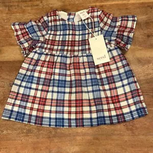 NWT Seed Heritage Red, White and Blue plaid shirt sleeve dress size 0-3 months - Picture 1 of 7