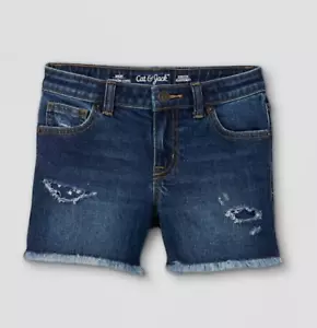 Cat & Jack Distressed Cut Off Shorts Dark Wash Floral Stretch Adjustable Waist - Picture 1 of 3