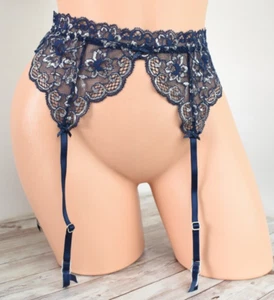 Victoria's Secret MED/LARGE *DREAM ANGELS* ALLURE SHINE GARTER BELT Ensign Blue - Picture 1 of 13