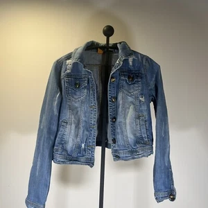 JouJou Denim Jean Jacket Distressed Faded Size Large Women’s Junior’s - Picture 1 of 12