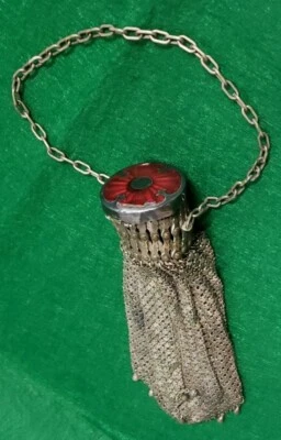 Cartera victoriana CS malla plateada expandible esmalte incrustaciones empuñadura VER DESCRIPCIÓN Foto 1 de 4