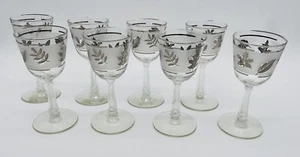 Juego de 8 copas de vino esmeriladas Libbey vintage hoja de plata 5,75" 4 oz usadas en excelente estado - Imagen 1 de 8