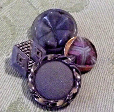 4 Vintage Gray Glass Buttons - Variety of Shapes, Sizes, Patterns (3752) - Image 1 of 4
