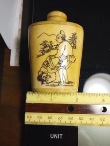 Asiatische 3" große Fruchtbarkeit Schnupftabakflasche Knochen Handarbeit Sammlerstück sexy Szenen  - Bild 1 von 7