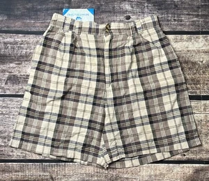 Casual Corner Annex Linen Cotton Shorts Women's Large Plaid Beige Brown - Picture 1 of 6