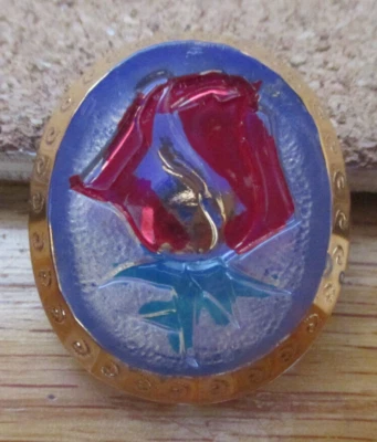 1-Vidrio Checo UV Reactivo Rosa en Ovalado Negro Trasero Botón Biselado Borde Dorado #72 Foto 1 de 4