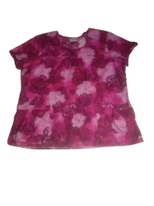 White Cross Womens Scrub Top Size Large 100% Cotton Abstract Floral 2 Pockets - Picture 1 of 10