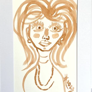 Sheila's Gaze - Original Wall Art Handmade Woman Watercolor Painting 8x10in - Picture 1 of 5