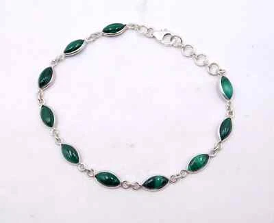 Brazalete fino de plata de ley 925 de 6,45 Gm con cabina de malaquita natural de piedras preciosas de 8,5" Foto 1 de 3