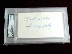 LARRY DOBY BEST WISHES CLEVELAND INDIANS HOF SIGNED AUTO INDEX CARD PSA/DNA GEM - Picture 1 of 4