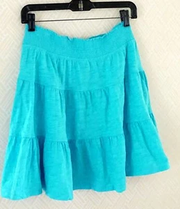 OLD NAVY LAYERED MINI SKIRT COTTON ROBINS EGG BLUE SZ L PULL ON  ~ - Picture 1 of 4