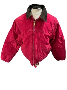 Vintage 90s Cherry Red Carhartt Sante Fe Work Jacket Cord Collar Size Large - Bild 1 von 14