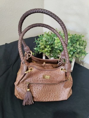 Isabella Adams Ostrich Embossed Leather Purse Hand Bag Shoulder Carry Tote - Image 1 of 4