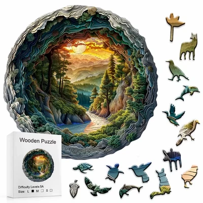 3D Animal Shaped Wooden Puzzle Forest Cave Design Irregular Adult Toy Gift - Image 1 of 4