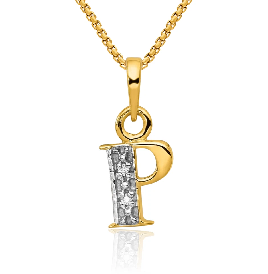 Collar inicial de diamantes con letra P de oro amarillo macizo de 14K Foto 1 de 1