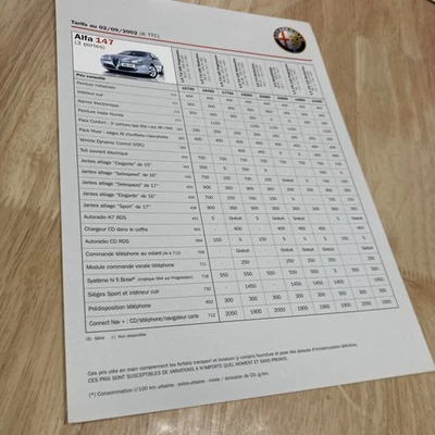 Alfa Romeo 147 3 Porte 2002 Lista Prezzi Tariffa 1.6 2.0 1.9 JTD Prospetto - Immagine 1 di 2