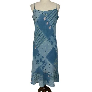 Vintage Y2K Slip Dress Charlotte Russe Women Medium Blue Patchwork Cottage Midi - Picture 1 of 11