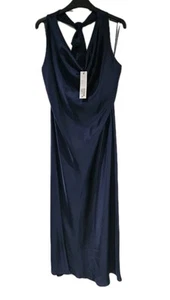 Roman / Navy Satin Bias Cut Bodycon Dress / Womens Formal / Evening Dress/ Sz14 - Picture 1 of 5